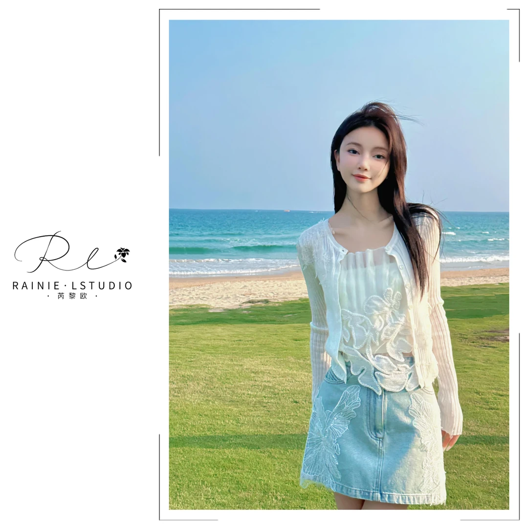 RainieL·晴晴【聆夏】法式气质长袖甜美设计感小众开衫