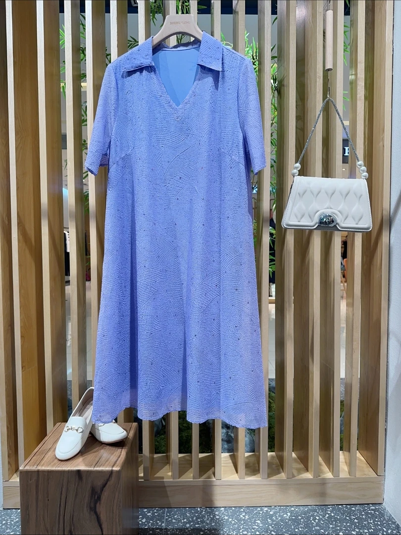 声雨竹1M970浅紫色宽松连衣裙 显瘦遮肚子 面料舒适透气