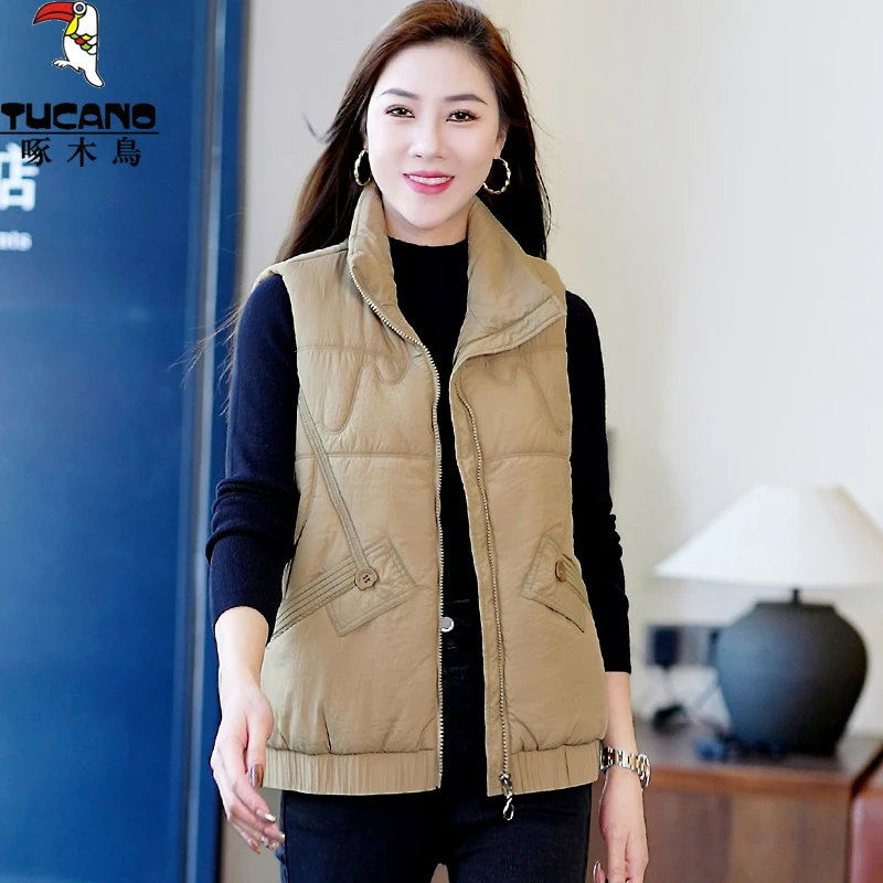 啄木鸟棉马甲女2025新款爆款秋冬加绒加厚妈妈装背心外穿坎肩马夹