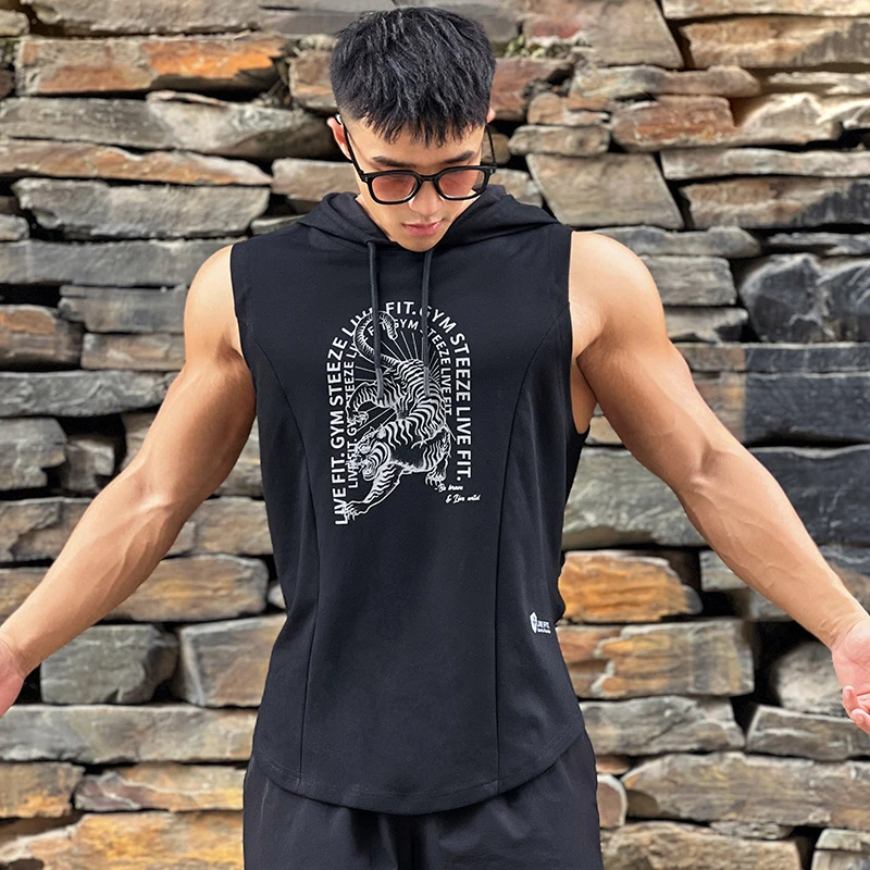 美式投篮训练服男士夏季健身马甲连帽背心无袖T恤运动跑步衣服潮