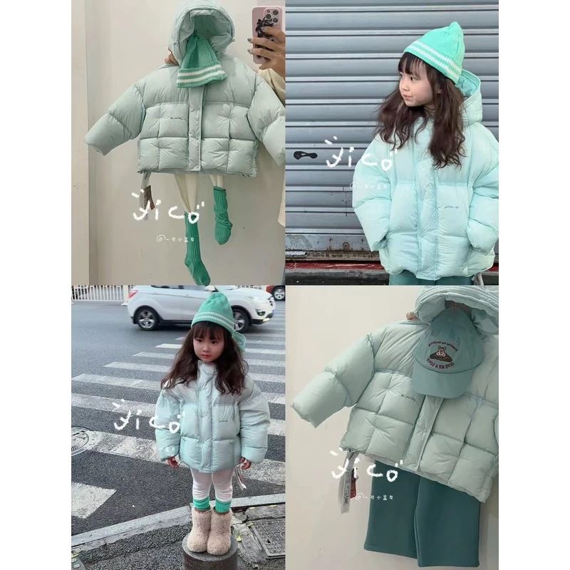 RB-258 儿童冬季免洗连帽时尚韩版蔚蓝色羽绒服