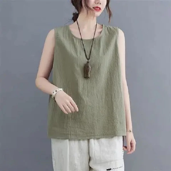 【运费补贴】棉麻背心女夏宽松复古纯色显瘦休闲大码时尚上衣115