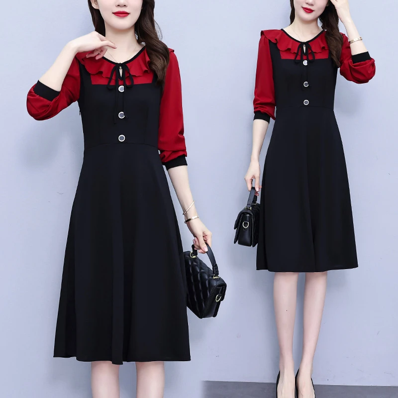 8093大码女装秋冬胖mm连衣裙洋气减龄显瘦中长款打底裙
