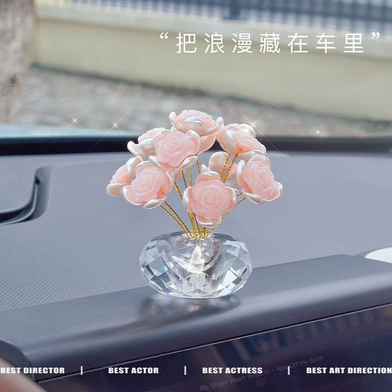 新款浪漫玫瑰花车载摆件女神车内高档香薰装饰女孩子车内高档摆饰