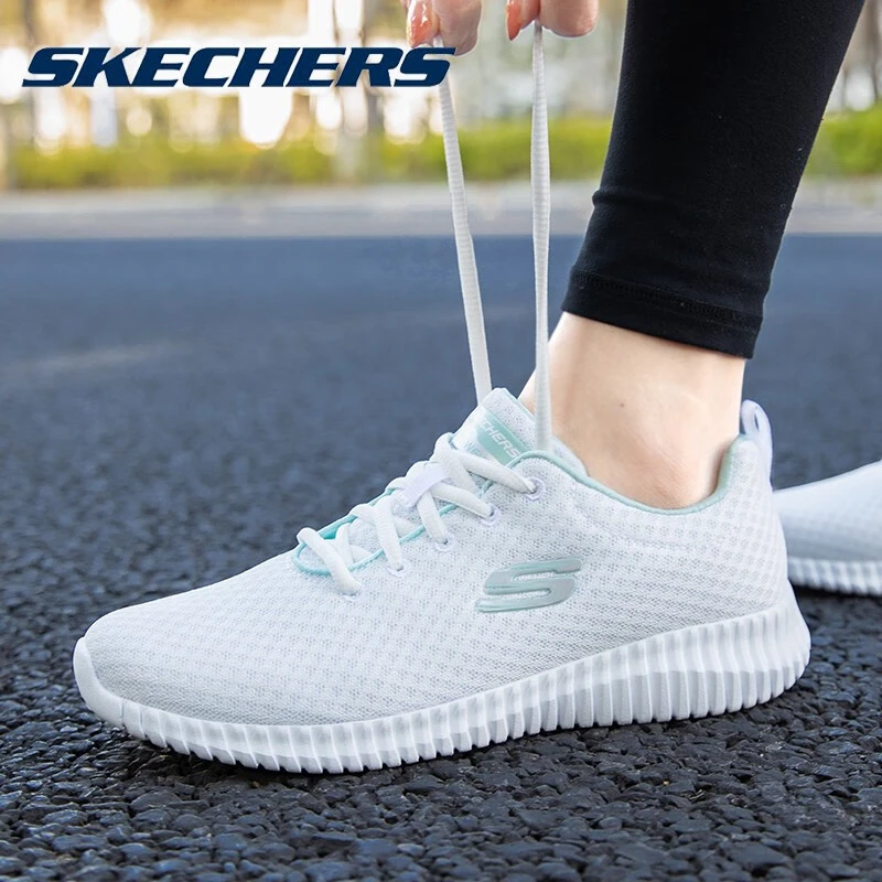 斯凯奇女鞋白色跑步鞋网面女款秋季新款软底休闲鞋百搭轻便运动鞋