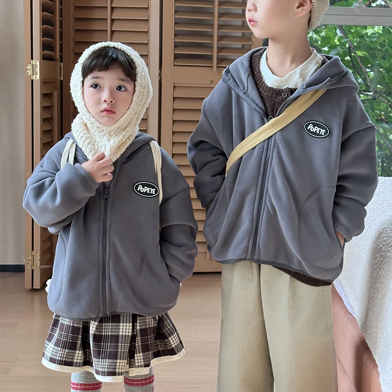 2024秋冬新款韩版奥利绒亲子连帽外套可爱韩版亲子保暖毛毛衣潮服