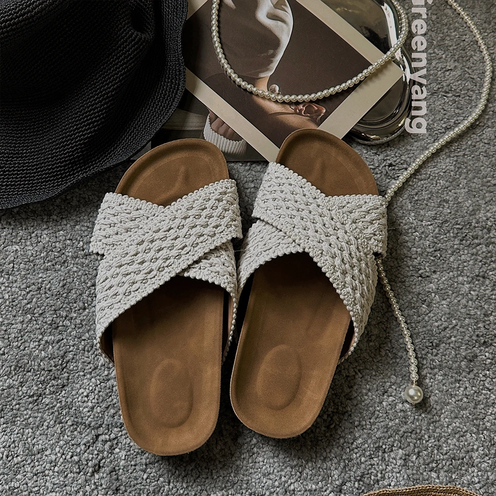 老羊家~拖鞋高级感外穿2024夏季微厚底编织复古度假勃肯凉拖鞋女