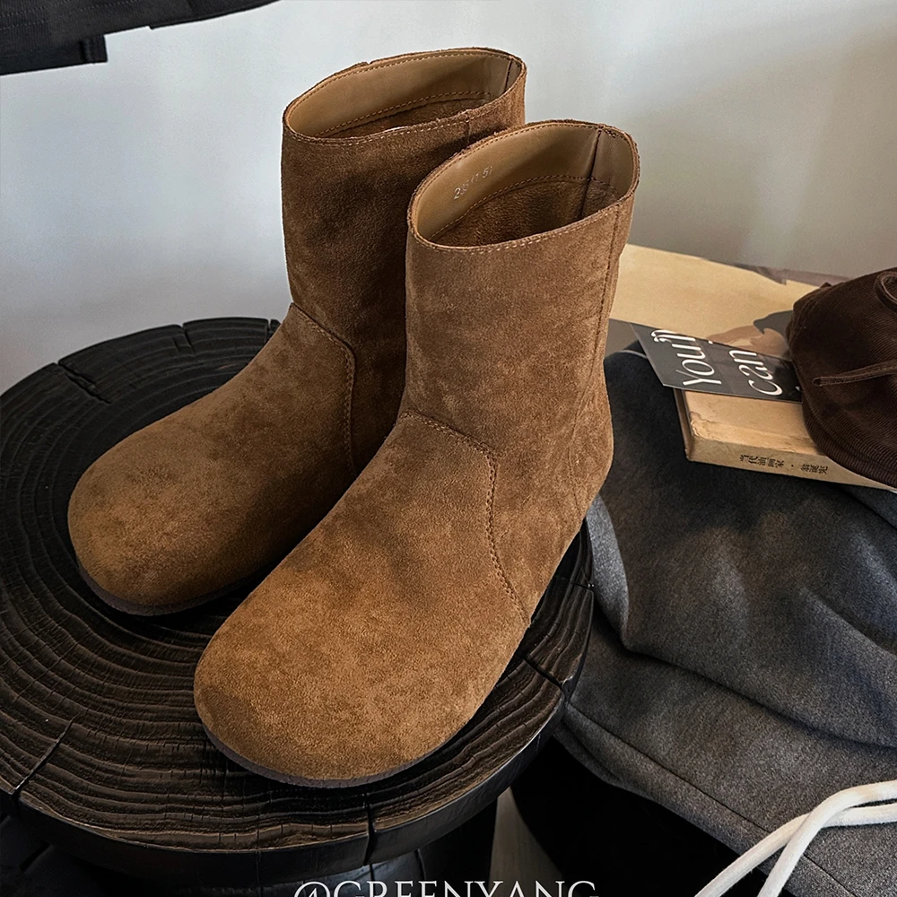 老羊家~平底复古马丁靴女鞋2024新款秋季韩版及踝靴套筒小短靴子