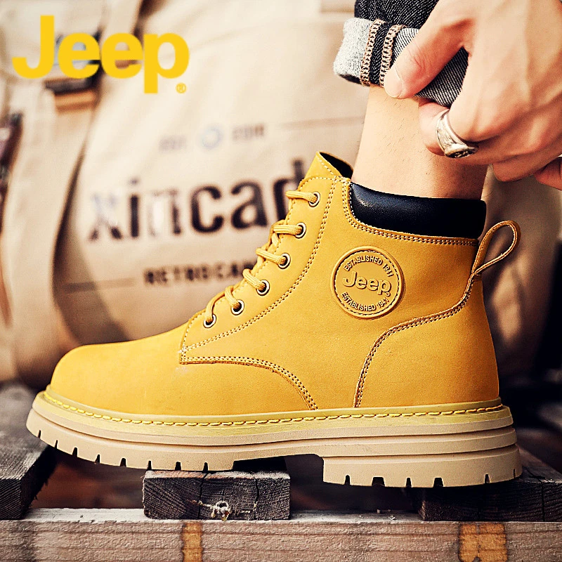 jeep吉普马丁靴男鞋秋季高帮品牌雪地大黄靴子男士工装靴2025新款