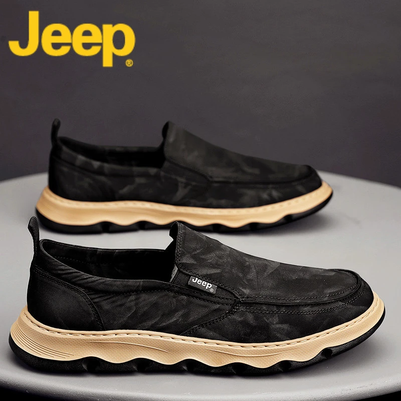 jeep吉普帆布鞋男鞋秋季透气2025新款休闲豆豆鞋子男士布鞋男板鞋