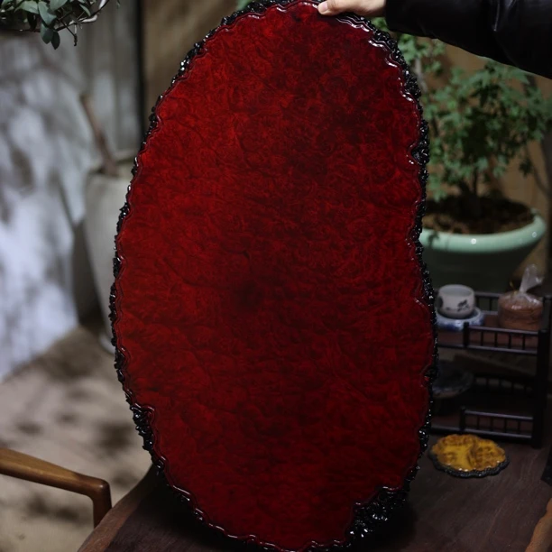 aj2708 精美满榴花大尺寸黄金樟干泡盘 尺寸：80-47-2.5