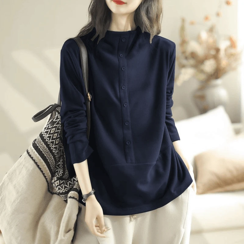 半高领双面体恤内搭女大码休闲百搭上衣2025秋冬新款长袖打底