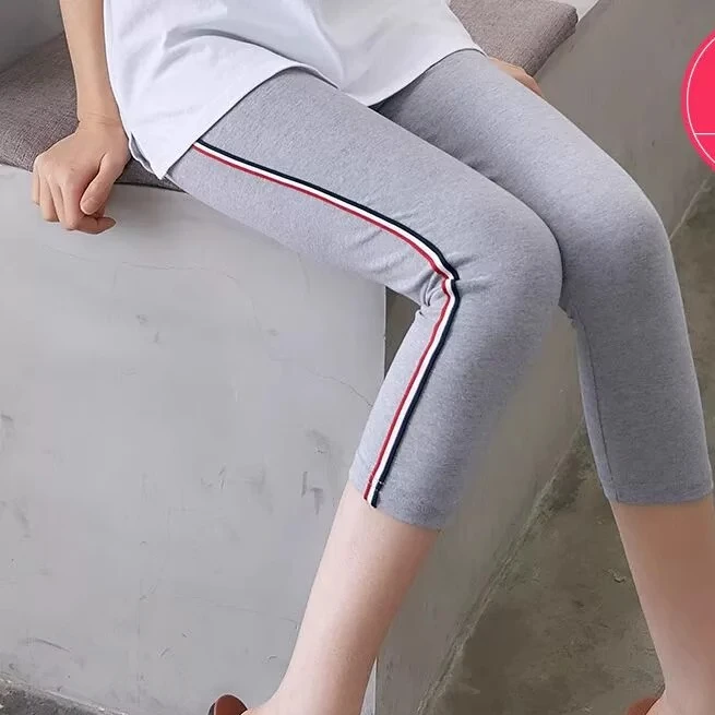 运动打底裤女夏季修身薄款外穿侧条舒适弹力七分九分裤休闲20