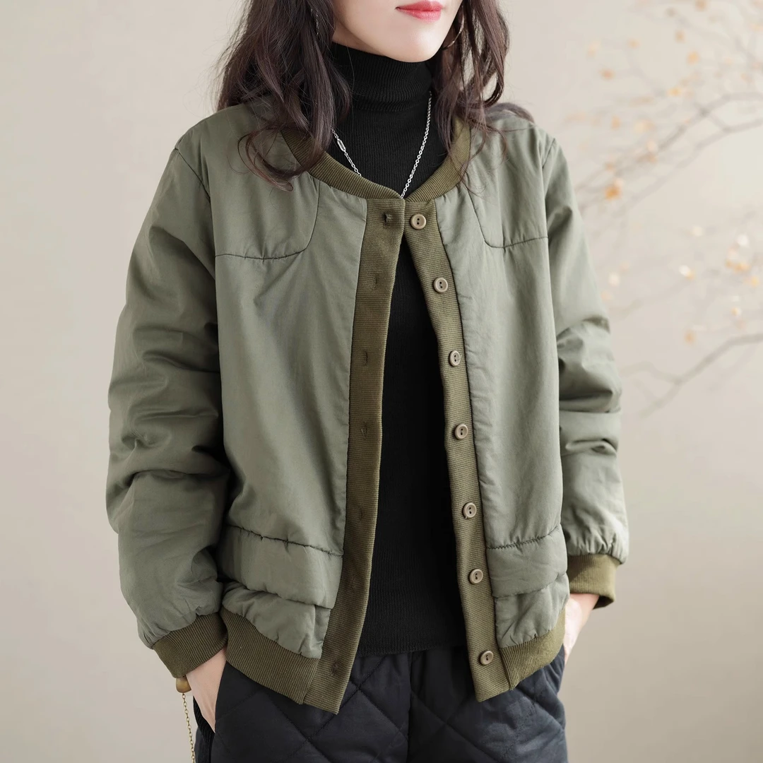 欧洲站保暖棒球服开衫外套女秋冬大码撞色复古衣加厚上衣2025