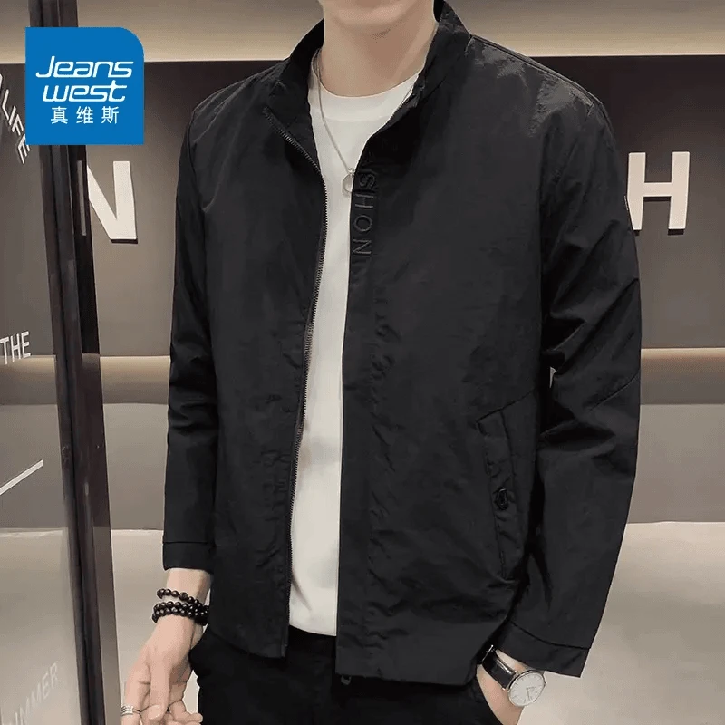 真维斯2025新款男士外套夏季宽松休闲立领工装夹克春夏季刺绣男装