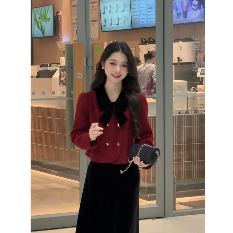 【复古红】高级感红色小香风外套