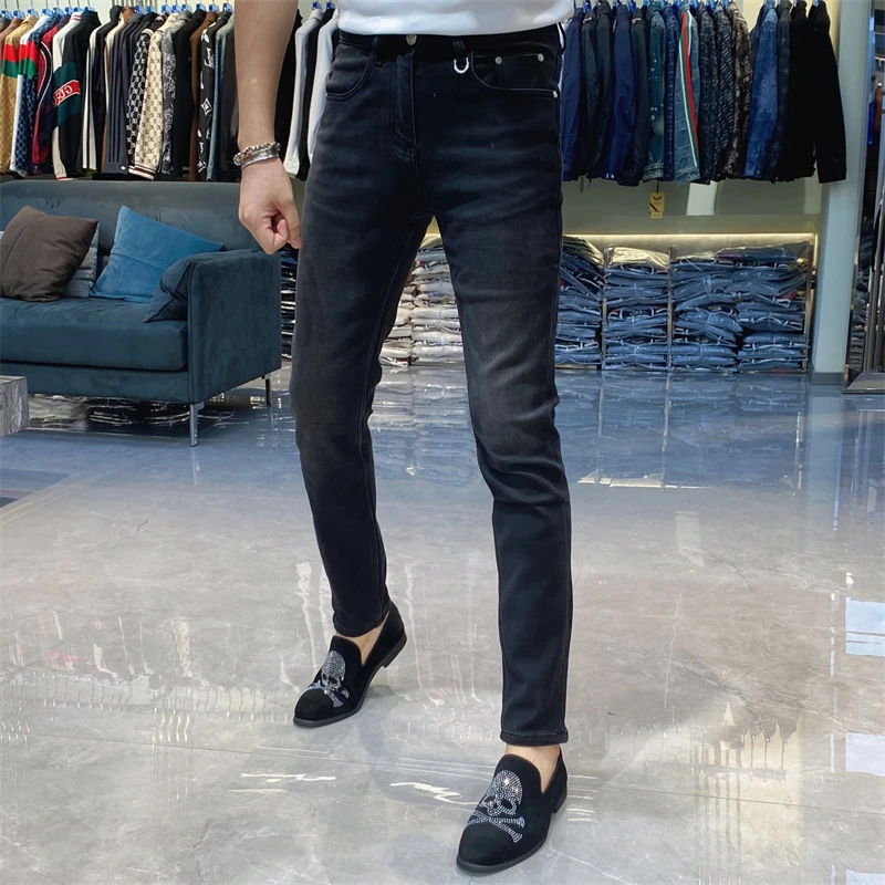 【也许家】黑色男士简单款黑色显瘦修身弹力小脚裤弹力长裤JDS31202