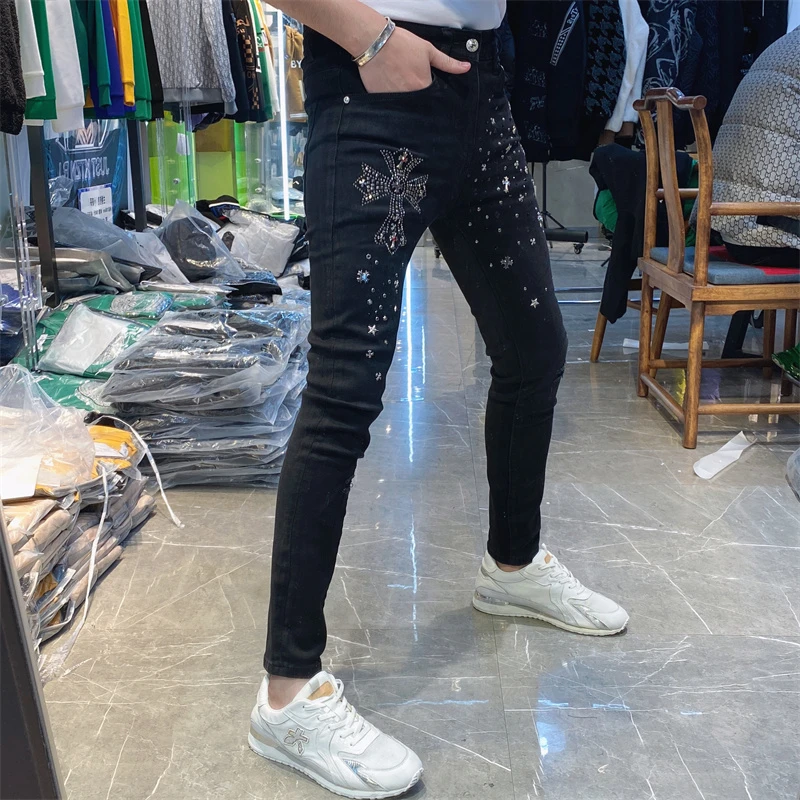 【也许家】新品秋冬男士欧货修身弹力九分牛仔裤YY8616