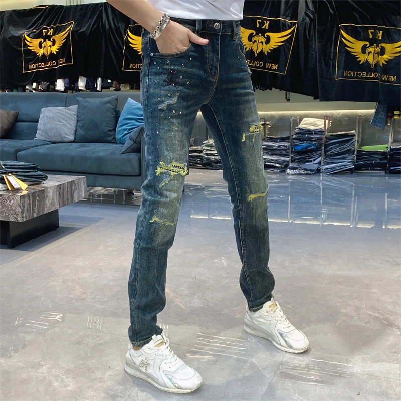 【也许家】新品秋冬男士欧货修身弹力小脚牛仔裤FF5576