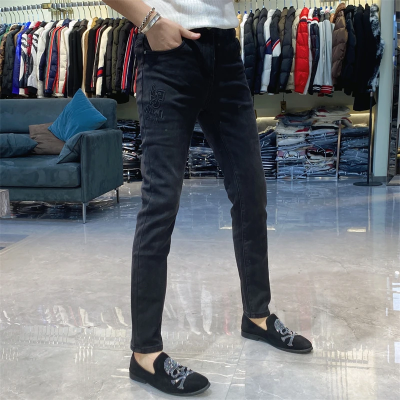 【也许家】新品男士冬季加绒修身弹力黑色小脚显瘦牛仔裤LB5571