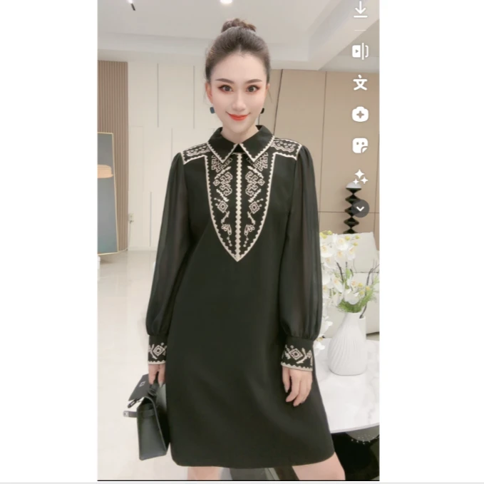 林果&季得 【一抹秋色】时尚领口翻领百搭秋季中长款连衣裙