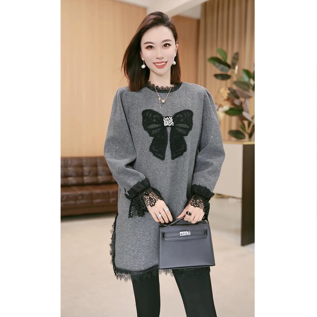 林果&季得 【逐梦行】时尚减龄气质百搭蕾丝长袖女士款卫衣