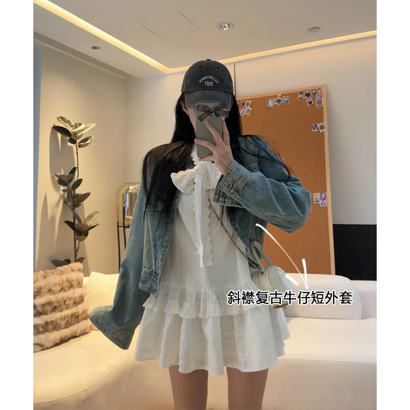 孙妍新款【奈良牛仔】复古水洗立领斜门襟短款牛仔外套2024秋新款