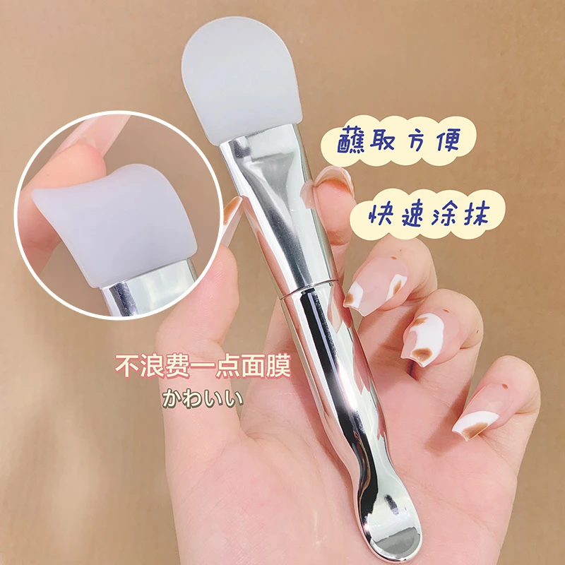 xixi双头硅胶面膜刷 涂抹调模棒面膜刷舌型软毛带挖勺美妆工具769