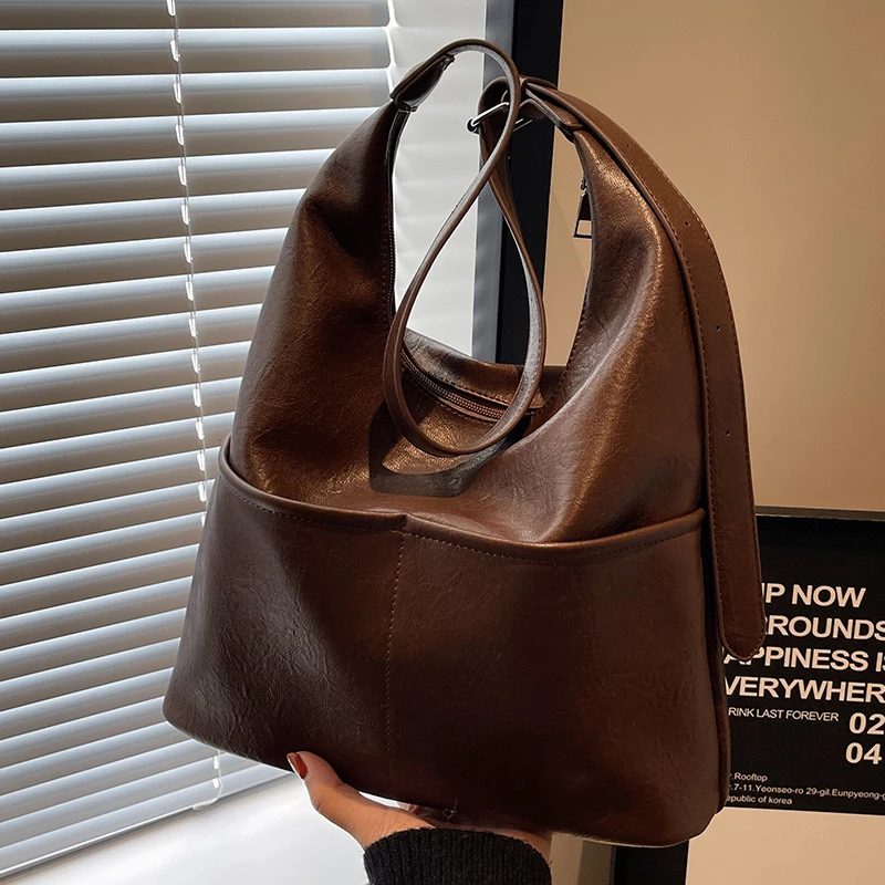 【NANA】口袋托特秋冬爆款时尚洋气百搭大容量纯色简约女单肩斜挎包