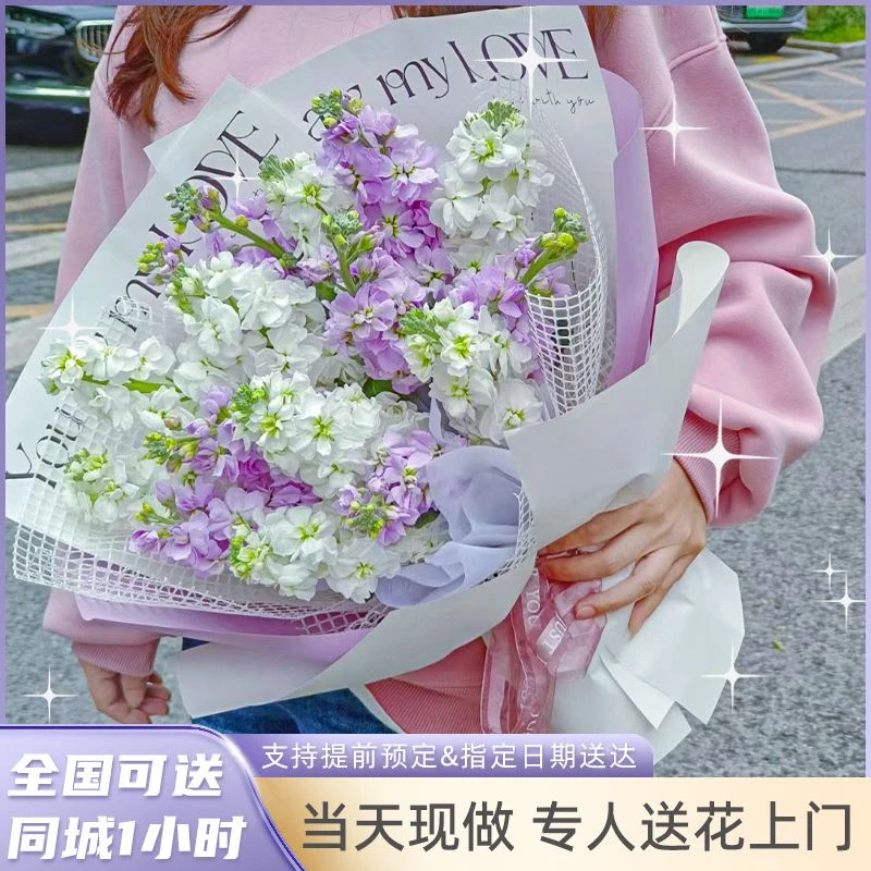 全国紫罗兰蓝色鲜花束同城速递真花送妈妈女友配送切花送花店混搭
