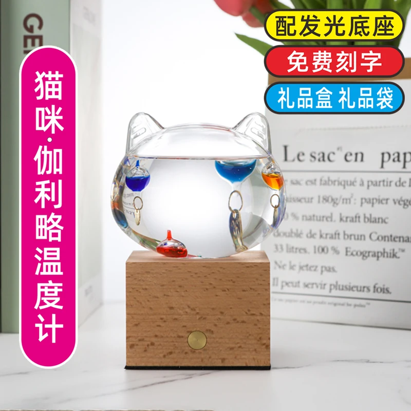 猫咪伽利略温度计摆件创意家居装饰同学朋友生日送人礼物免费刻字