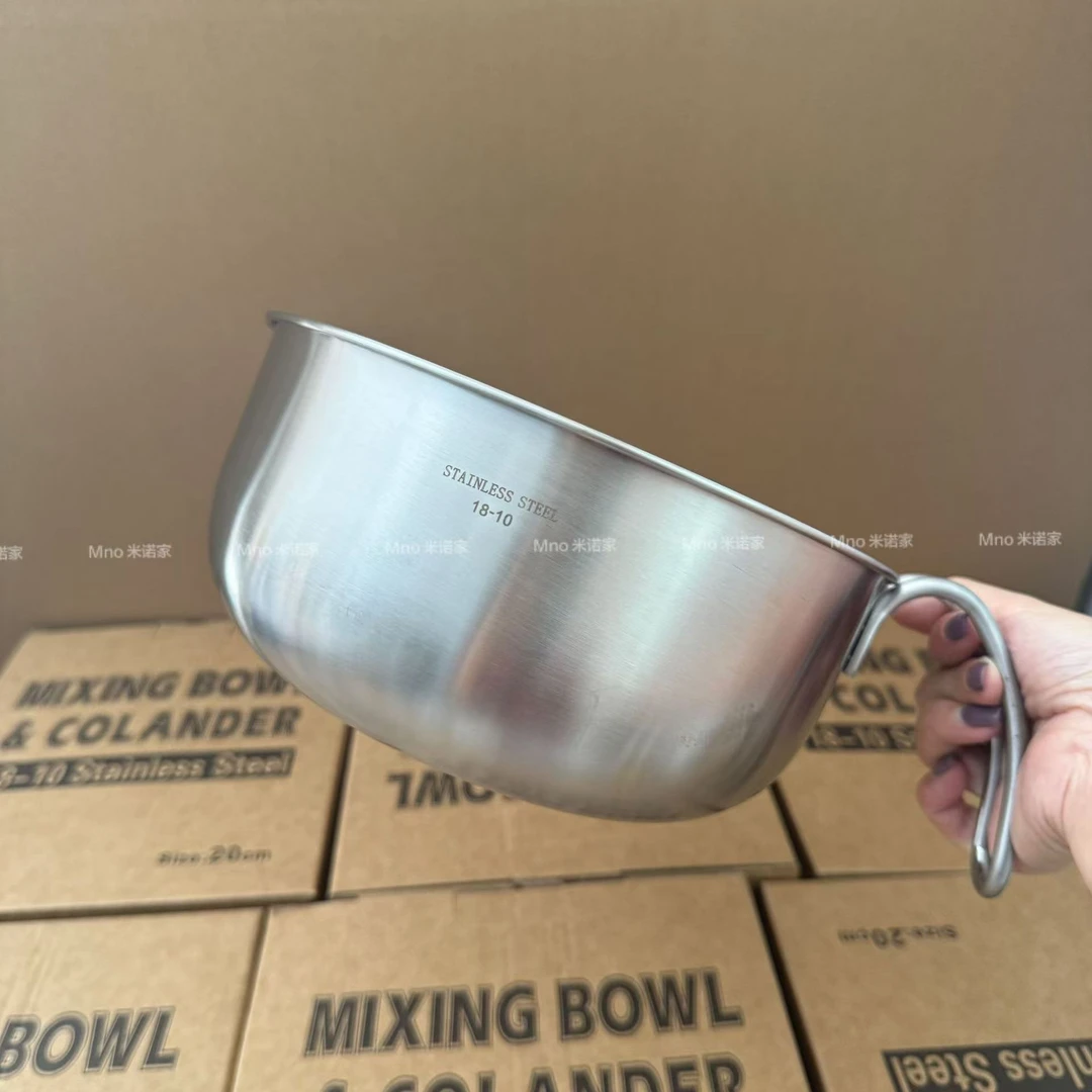 2366 18-10不锈钢带柄和面盆大容量料理盆带刻度凉拌菜打蛋烘焙