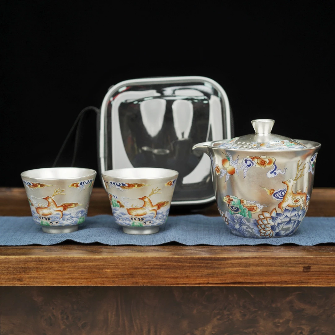 【小鹿】盖碗+2杯-旅行套鎏银（皇杰）LC