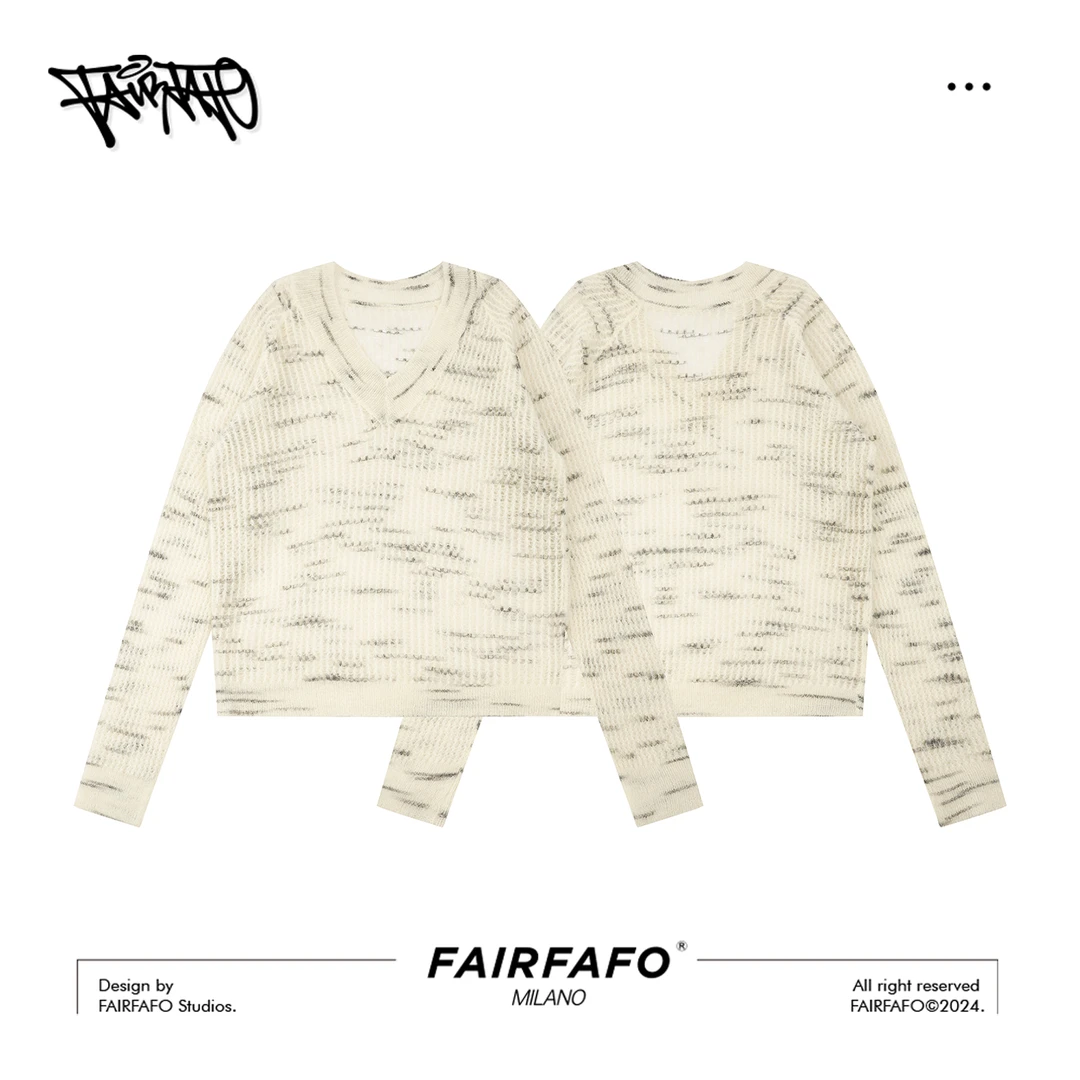 FAIRFAFO林肉肉【美式复古V领针织衫】羊.毛毛衣长袖时尚XG24MY778