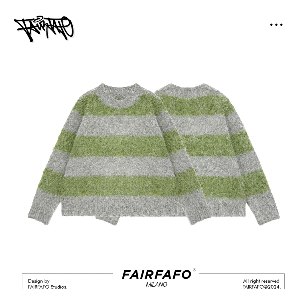 FAIRFAFO【慵懒风条纹毛衣】XG24MY771宽松长袖秋冬圆领慵懒毛衣