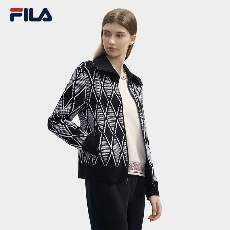 斐乐官方编织外套2024冬季新款几何大翻领开衫毛衣F11W443410F