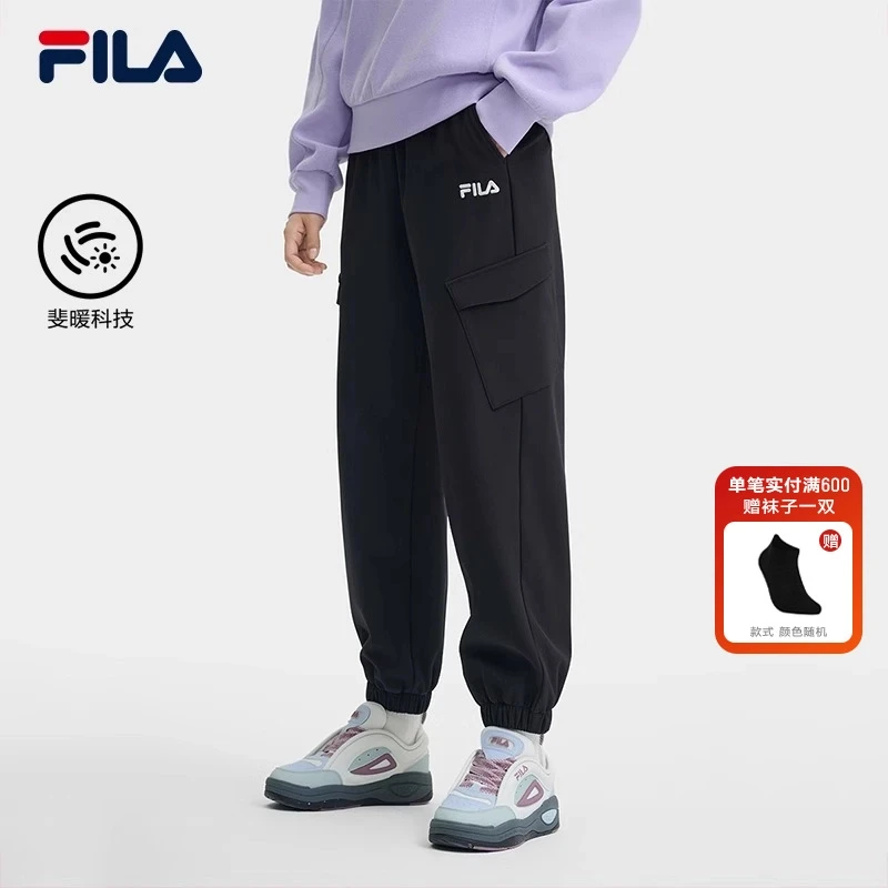 FILA斐乐女士梭织长裤24冬季新款休闲宽松加绒运动裤F11W449802F