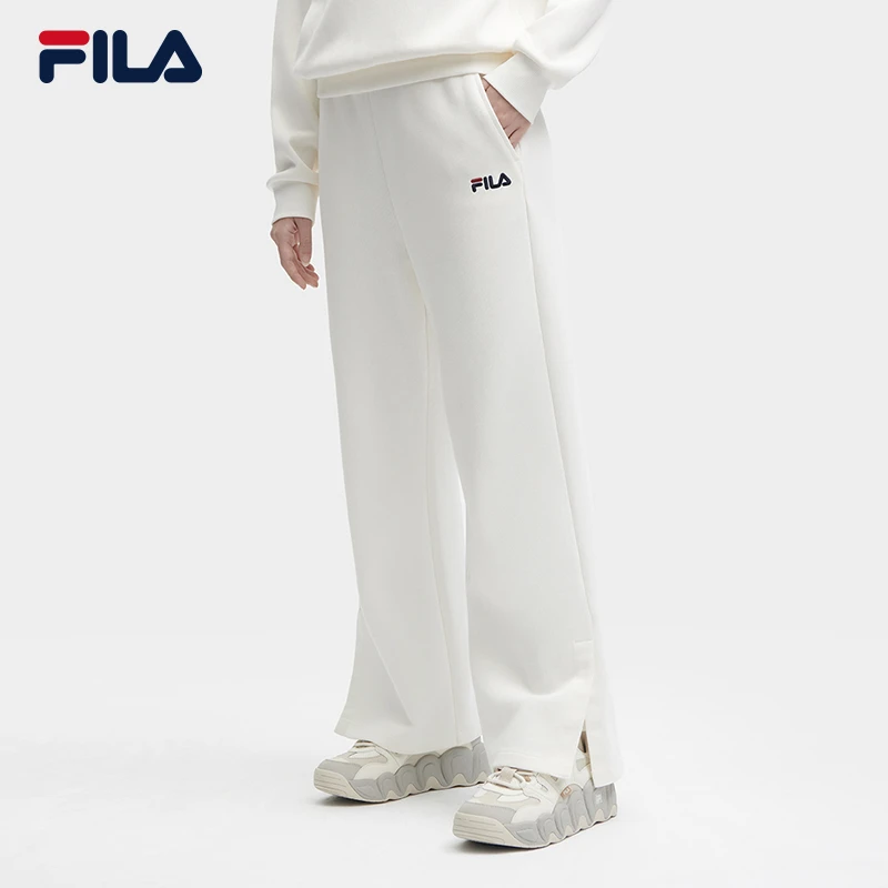 FILA斐乐秋冬休闲裤白色针织直筒宽松显瘦高腰时尚裤F11W349603F