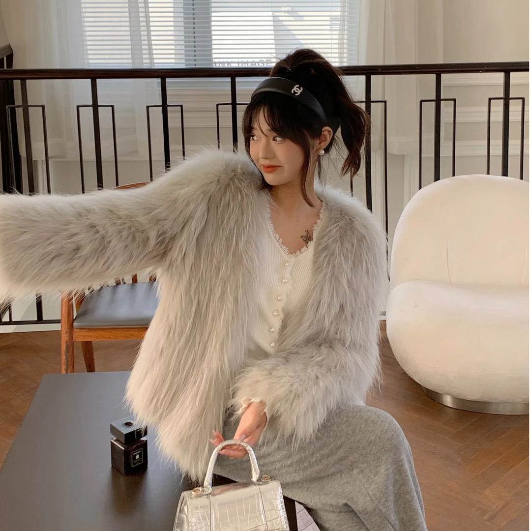 【FANG FANG】冬季 9993款百搭双面编织貉子毛前60后55时尚皮草外套