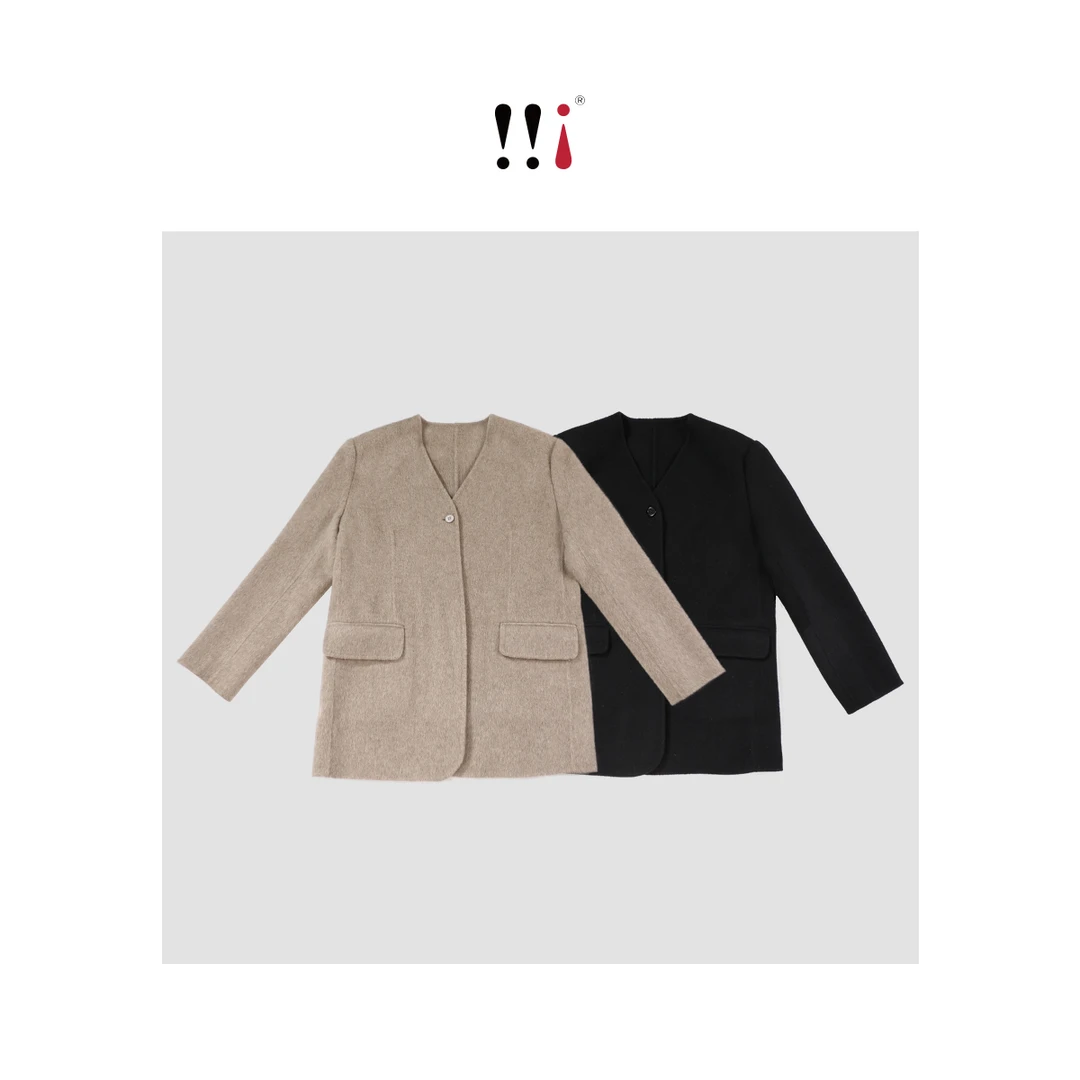 【心心家】2024秋冬 时尚双面气质毛呢燕麦色外套 S31137