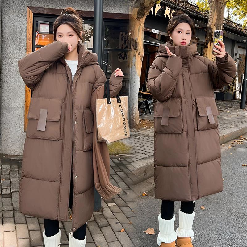 长款过膝棉服女2024冬季新款爆款棉袄宽松加厚连帽外套冬装棉衣女