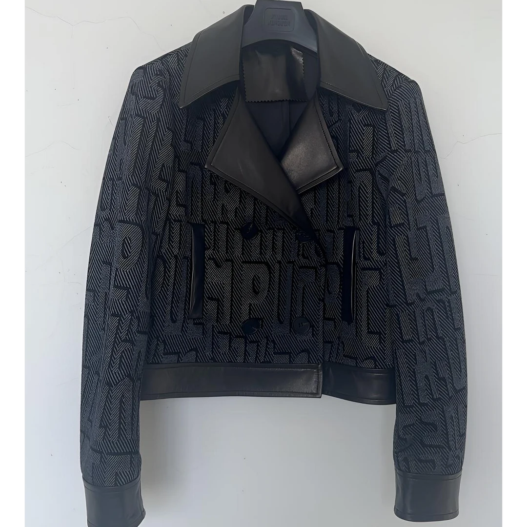 2024春秋冬真皮绵羊皮拼接羊绒面料小香风短款女装真皮外套