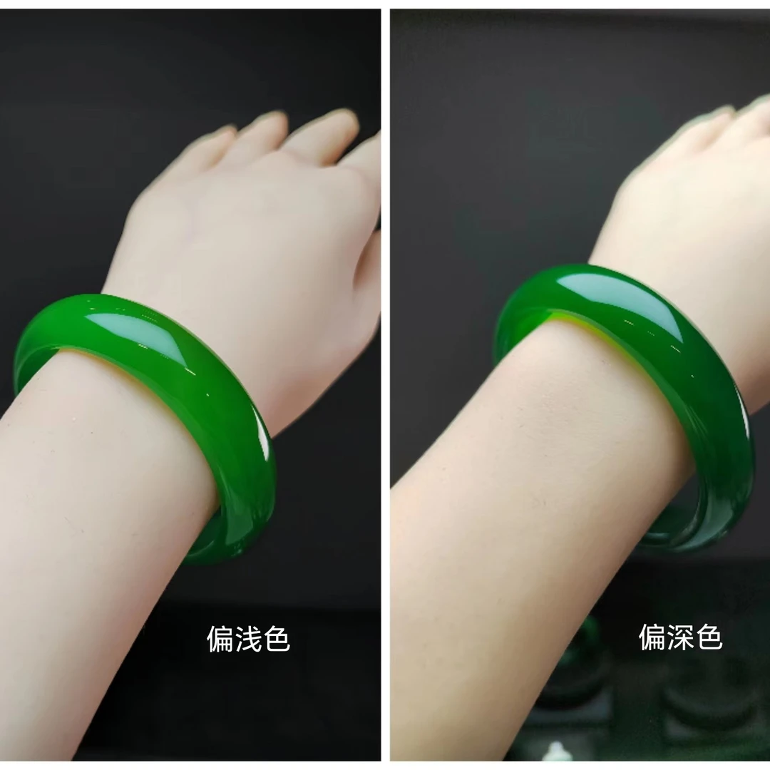 天然正品玉镯子高档老料冰透阳绿色手镯正圈贵妃美人镯菠菜绿贵气