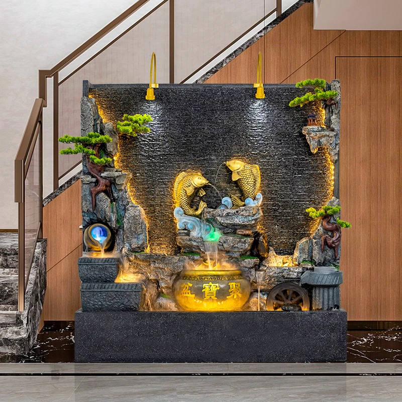 艺泉睿大型流水喷泉摆件客厅水幕流水屏风玄关庭院循环流水摆件