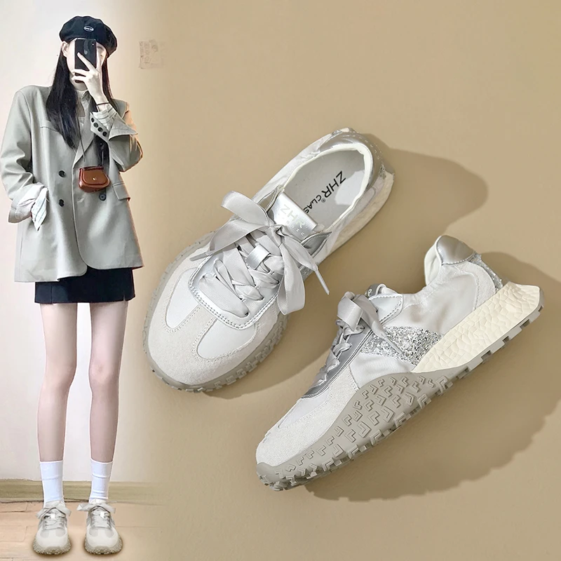 ZHR厚底运动鞋女新款夏季薄款透气休闲鞋时尚德训鞋夏季新品女鞋