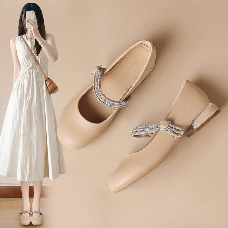 ZHR低跟单鞋女秋季2024新款圆头小皮鞋百搭配裙子玛丽珍女鞋软底