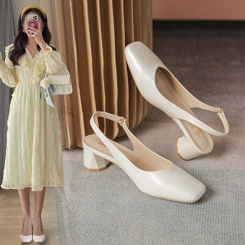 ZHR则则包头气质玛丽珍单鞋夏方头鞋子中高跟鞋今年旗袍新款女