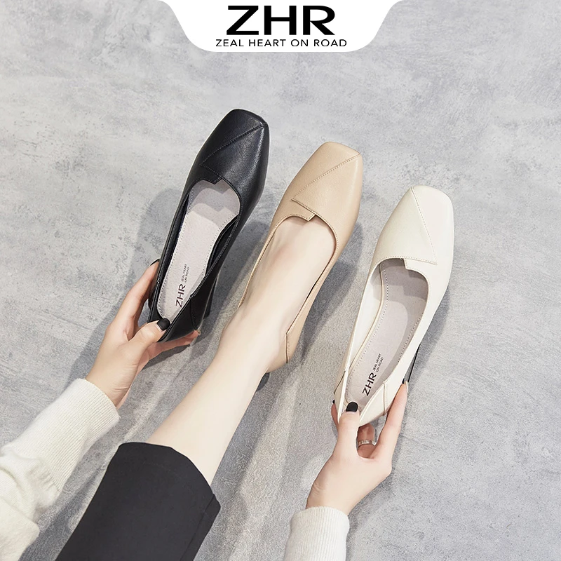 ZHR则则2025秋季新款浅口粗跟单鞋女中跟皮鞋百搭软底女鞋乐福鞋
