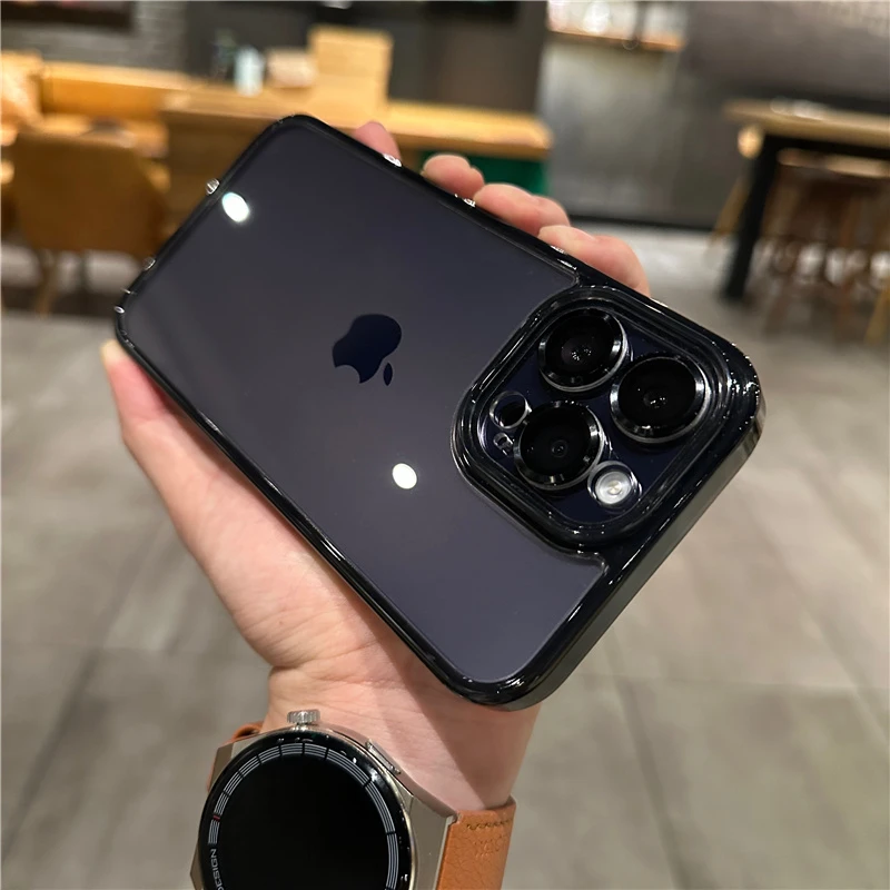 173简约透明软边硬背适用苹果15promax手机壳iPhone14/13带镜头膜