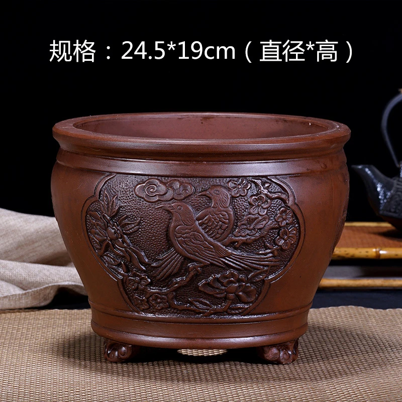 中国风宜兴紫砂花盆君子兰盆景兰花盆栽透气花盆陶瓷大号盆